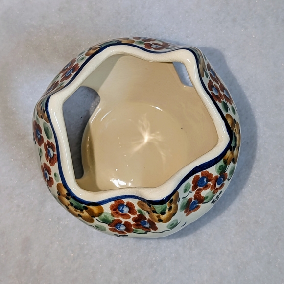 Polish Pottery 2-piece Warmer with Blue, Brown, & Yellow Floral Design, Unikat - Picture 6 of 8